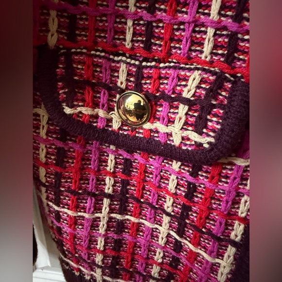 Ann Taylor Pink Plaid Blazer with Gold Accents - Picture 3 of 6